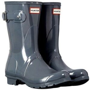 Hunter Boots Short Grey Rain Glossy Shiny Womens Size 10